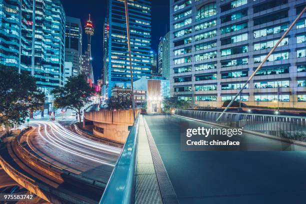 night cityscape of sydney downtown - street sydney stock pictures, royalty-free photos & images