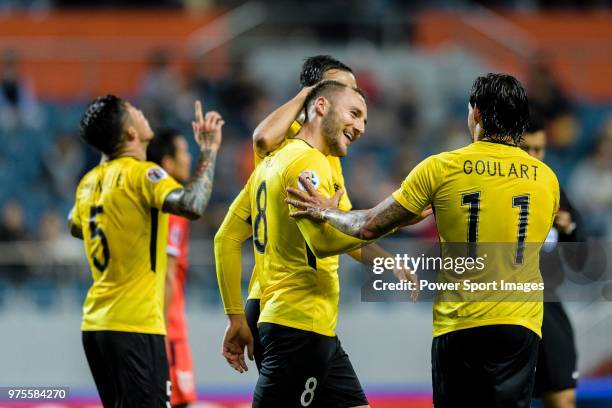 Guangzhou Midfielder Nemanja Gudelj celebrating his score with Guangzhou Forward Ricardo Goulart during the AFC Champions League 2018 Group Stage G...