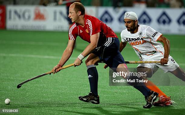 Action from the England Vs India Hockey world cup match at the Dhyan Chand national stadium in New Delhi on March 6, 2010. England beat India 3-2.