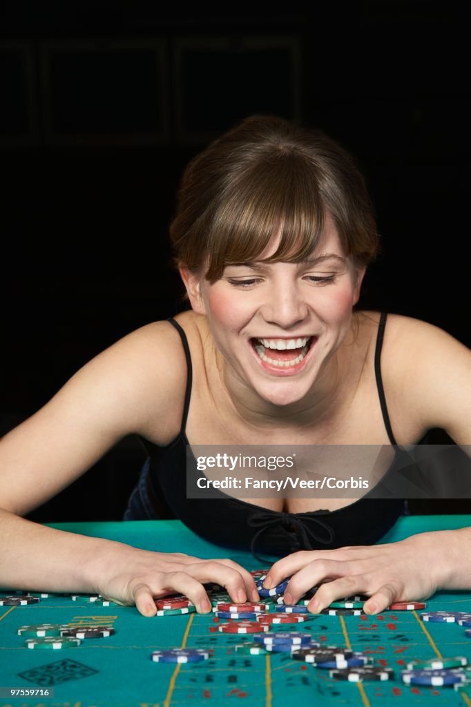 Woman winning roulette game