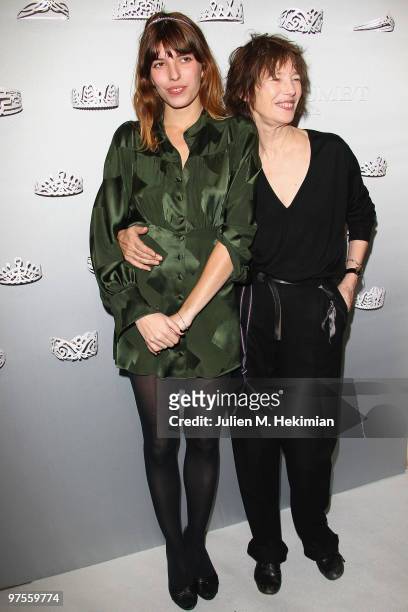 Lou Doillon and her mother Jane Birkin attend the Chaumet cocktail party at Place Vendome on March 8, 2010 in Paris, France.