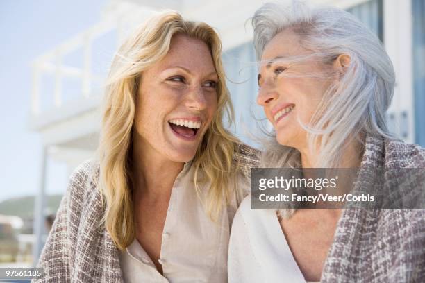 mother and daughter - hair woman mature grey hair beauty stock pictures, royalty-free photos & images