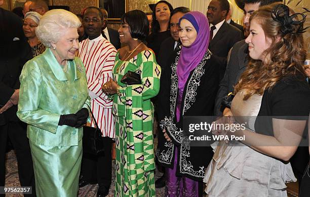 Queen Elizabeth II meets guests at the Commonwealth Day Reception at Marlborough House on March 08, 2010 in London, England.