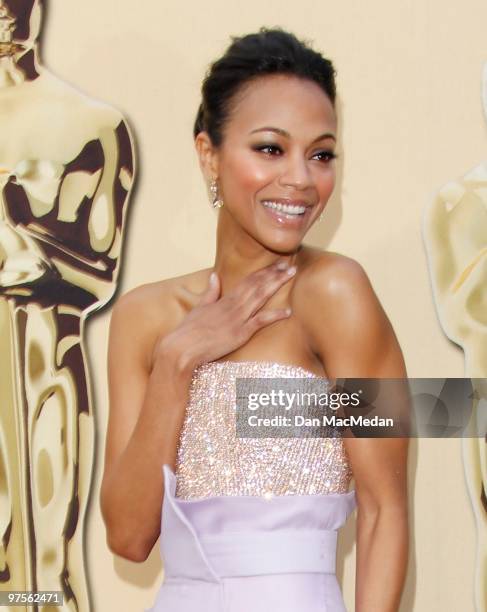 Actress Zoe Saldana attends the 82nd Annual Academy Awards held at the Kodak Theater on March 7, 2010 in Hollywood, California.