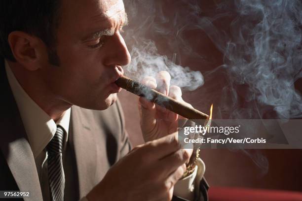 man smoking cigar - vehicle brand name stockfoto's en -beelden