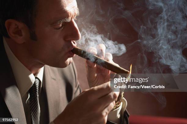 man smoking cigar - the fan of cigars - fotografias e filmes do acervo