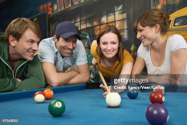 friends playing billiards - human hair ball stock pictures, royalty-free photos & images