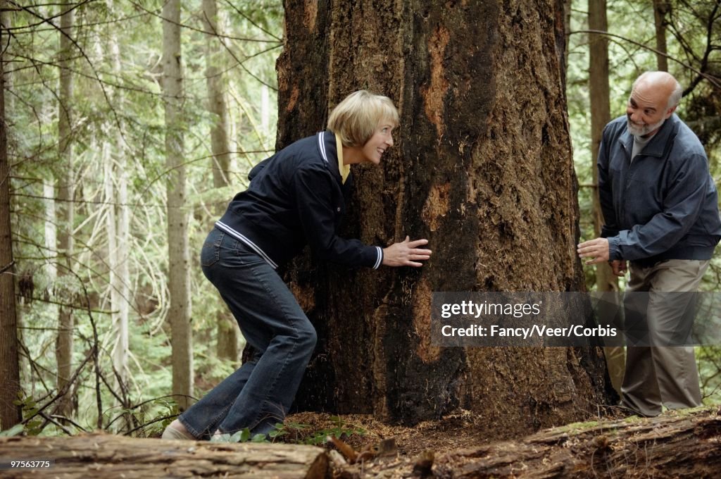 Playful couple in forest