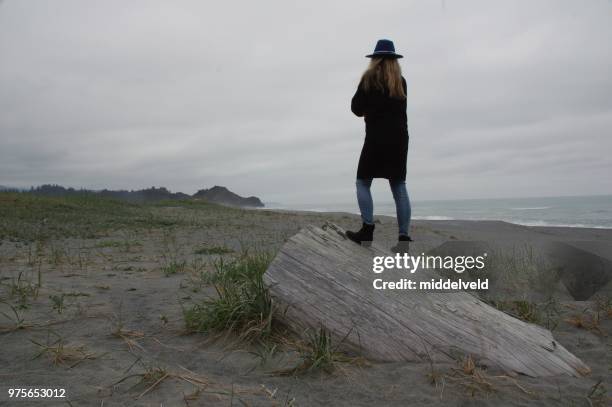 woman watching the ocean - redwood shores stock pictures, royalty-free photos & images