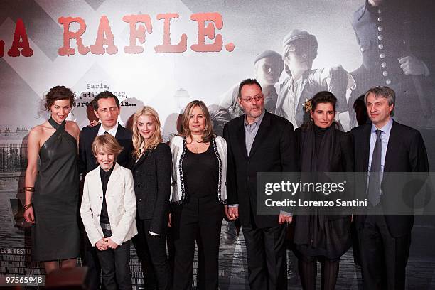 Raphaelle Agogue, Gad Elmaleh, Hugo Leverdez, Melanie Laurent, Roselyne Bosch and Jean Reno attend the Movie Premiere "La Rafle" at Cinema Gaumont...