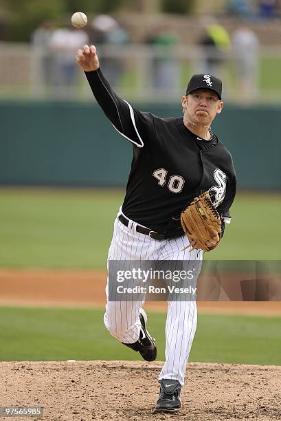 Putz of the Chicago White Sox pitches against the Seattle Mariners on March 8, 2010 at The Ballpark at Camelback Ranch in Glendale, Arizona.