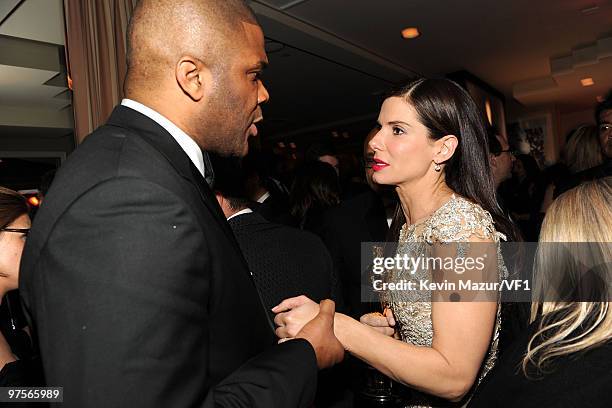 Tyler Perry and Sandra Bullock attends the 2010 Vanity Fair Oscar Party hosted by Graydon Carter at the Sunset Tower Hotel on March 7, 2010 in West...