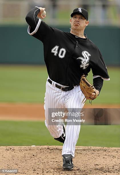 Putz of the Chicago White Sox pitches against the Seattle Mariners on March 8, 2010 at The Ballpark at Camelback Ranch in Glendale, Arizona.