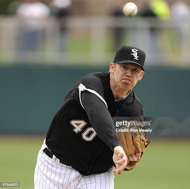 Putz of the Chicago White Sox pitches against the Seattle Mariners on March 8, 2010 at The Ballpark at Camelback Ranch in Glendale, Arizona.