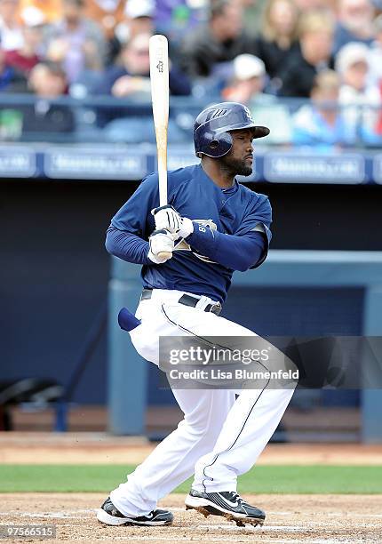 Tony Gwynn of the San Diego Padres bats during a Spring Training game against the Colorado Rockies on March 8, 2010 at Peoria Stadium in Peoria,...