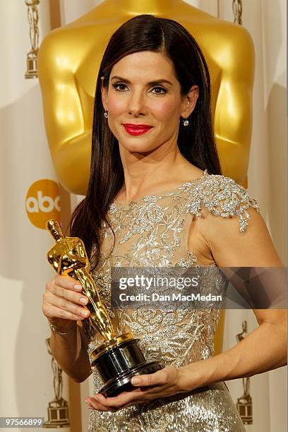 Actress Sandra Bullock, winner for Best Actress for "The Blind Side" poses in the press room at the 82nd Annual Academy Awards held at the Kodak...