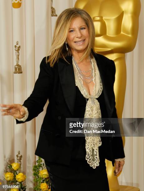 Actress/singer Barbra Streisand poses in the press room at the 82nd Annual Academy Awards held at the Kodak Theater on March 7, 2010 in Hollywood,...
