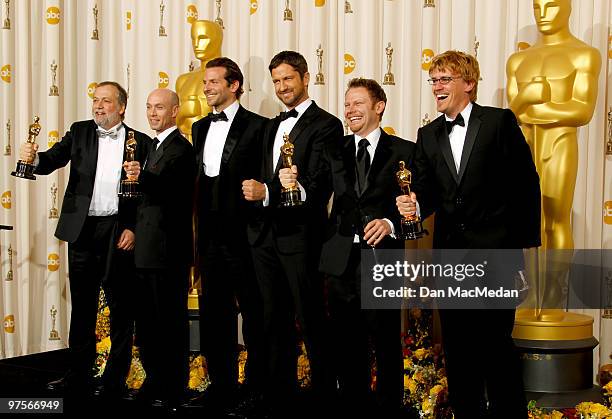 Joe Letteri, Stephen Rosenbaum, Richard Baneham and Andrew R. Jones with their Oscar for Achievement in Visual Effects for "Avatar" in the press room...