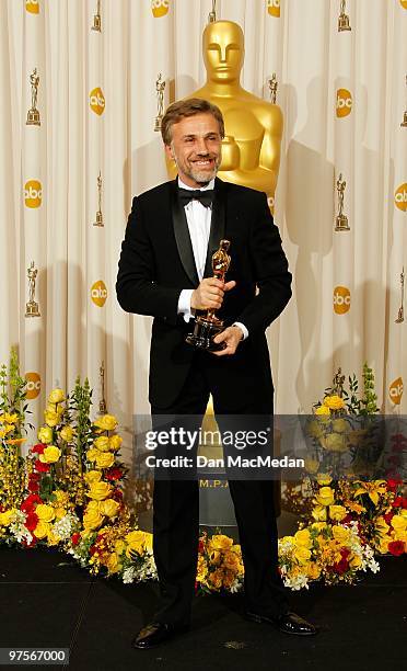 Actor Christoph Waltz, winner for Best Supporting Actor for "Inglorious Basterds" poses in the press room at the 82nd Annual Academy Awards held at...