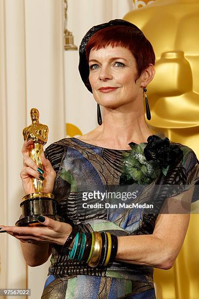 Sandy Powell, winner of the Best Costume Design Award for "The Young Victoria" poses in the press room at the 82nd Annual Academy Awards held at the...