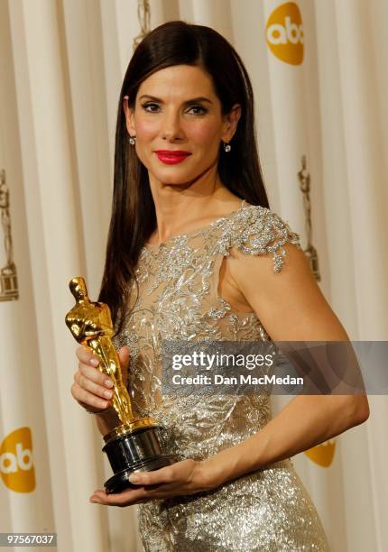 Actress Sandra Bullock, winner for Best Actress for "The Blind Side" poses in the press room at the 82nd Annual Academy Awards held at the Kodak...