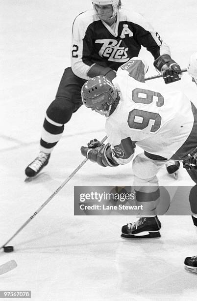 Sault Ste. Marie Greyhounds Wayne Gretzky in action vs Peterborough Petes. Ontario Hockey League. Sault Ste. Marie, Canada 1/13/1978 CREDIT: Lane...