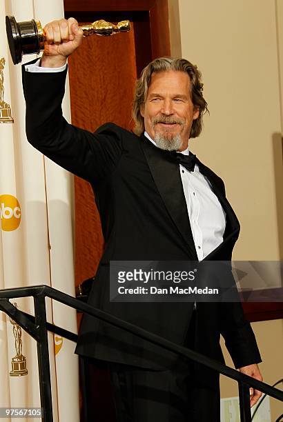 Actor Jeff Bridger, winner for Best Actor for "Crazy Heart" poses in the press room at the 82nd Annual Academy Awards held at the Kodak Theater on...