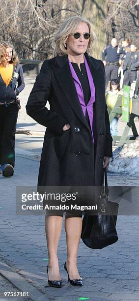 Actress Glenn Close works on the set of "Damages" on March 8, 2010 in New York City.