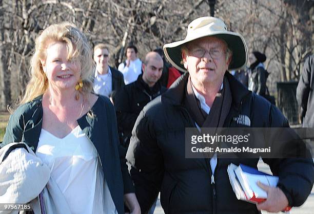Art Garfunkel walks with his wife Kim in the city on March 8, 2010 in New York City.