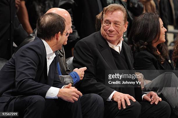 Owner Donald Sterling of the Los Angeles Clippers sits courtside during the game against the Detroit Pistons on February 24, 2010 at Staples Center...