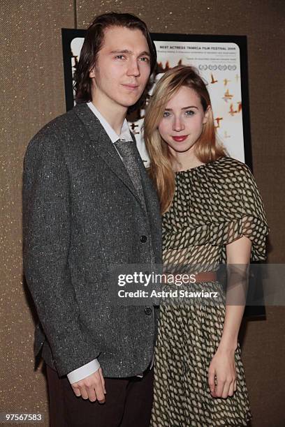 Actors Paul Dano and Zoe Kazan attend the premiere of "The Exploding Girl" at the Tribeca Grand Hotel on March 8, 2010 in New York City.