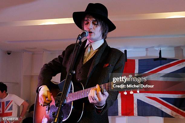 Pete Doherty performs at the Joseph Flagship Opening party on March 8, 2010 in Paris, France.