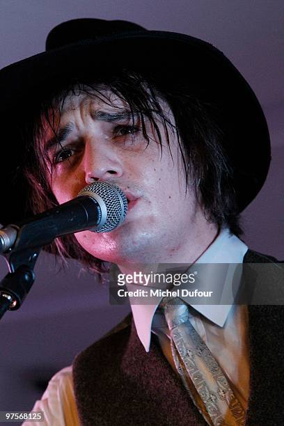 Pete Doherty performs at the Joseph Flagship Opening party on March 8, 2010 in Paris, France.