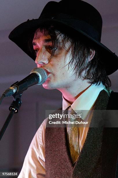 Pete Doherty performs at the Joseph Flagship Opening party on March 8, 2010 in Paris, France.