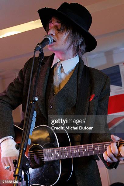 Pete Doherty performs at the Joseph Flagship Opening party on March 8, 2010 in Paris, France.