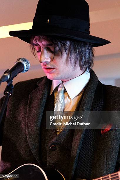 Pete Doherty performs at the Joseph Flagship Opening party on March 8, 2010 in Paris, France.