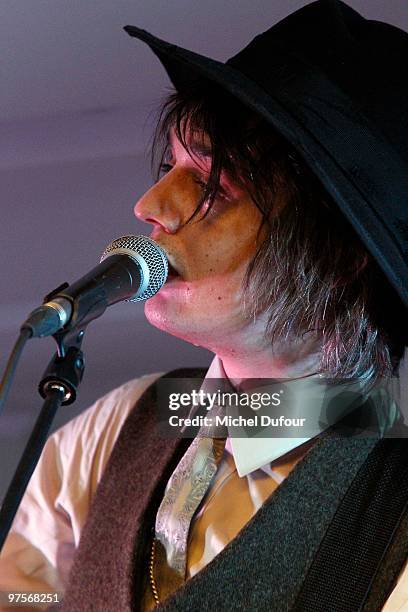 Pete Doherty performs at the Joseph Flagship Opening party on March 8, 2010 in Paris, France.