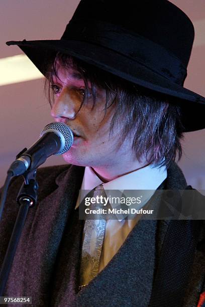 Pete Doherty performs at the Joseph Flagship Opening party on March 8, 2010 in Paris, France.