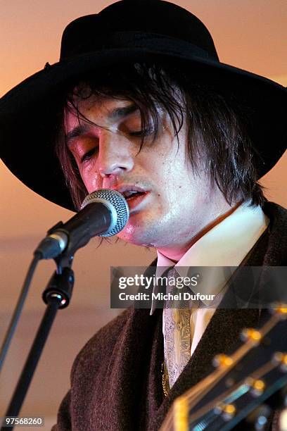 Pete Doherty performs at the Joseph Flagship Opening party on March 8, 2010 in Paris, France.