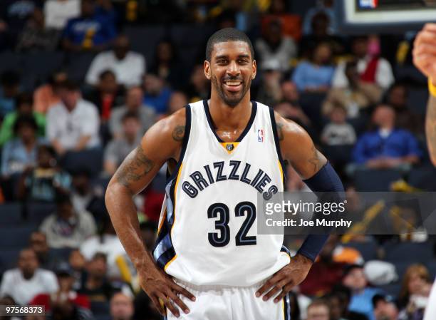 Mayo of the Memphis Grizzlies smiles during a game against the New Jersey Nets on March 8, 2010 at FedExForum in Memphis, Tennessee. NOTE TO USER:...
