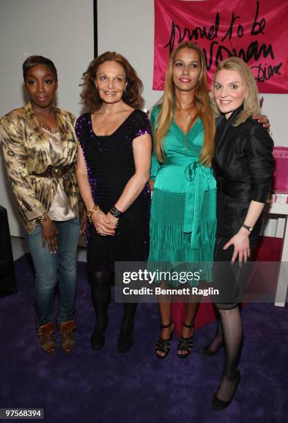 Estelle, Diane Von Furstenberg, Panmela Castro-Anarkia and Alyse Nelson attend the "Proud To Be Woman" CD launch benefit at DVF Studio on March 8,...
