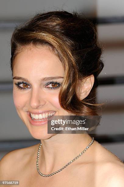 Actress Natalie Portman arrives at the 2010 Vanity Fair Oscar Party hosted by Graydon Carter held at Sunset Tower on March 7, 2010 in West Hollywood,...