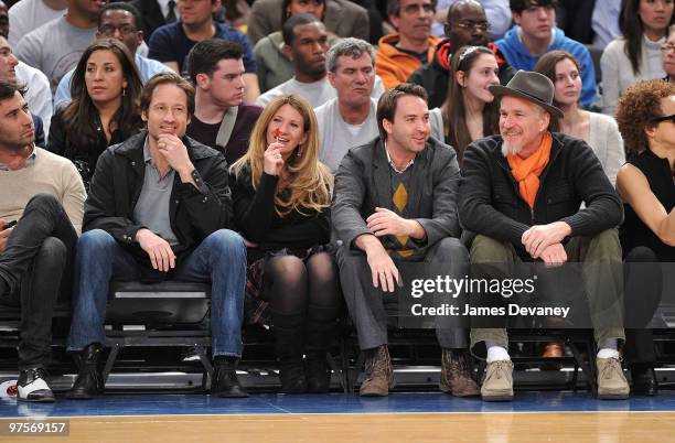 David Duchovny and Matthew Modine attend a game between the Atlanta Hawks and the New York Knicks at Madison Square Garden on March 8, 2010 in New...