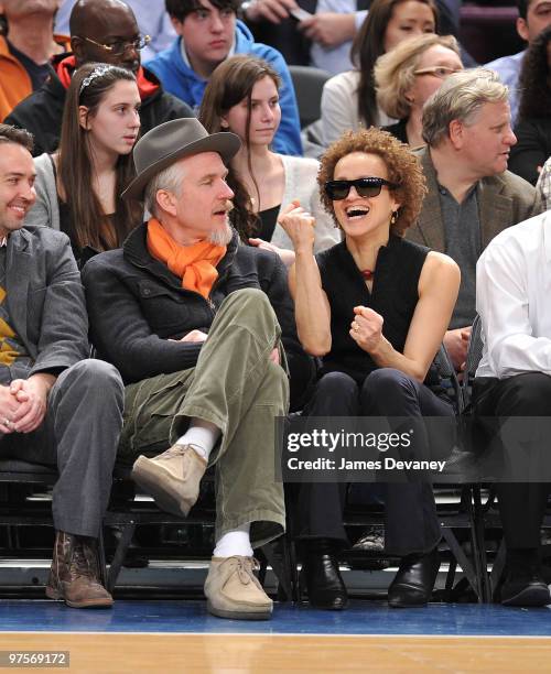 Matthew Modine and Carrie Modine attend a game between the Atlanta Hawks and the New York Knicks at Madison Square Garden on March 8, 2010 in New...