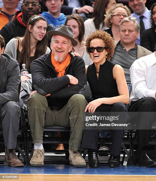 Matthew Modine and Carrie Modine attend a game between the Atlanta Hawks and the New York Knicks at Madison Square Garden on March 8, 2010 in New...