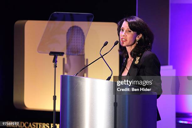 Katherine Oliver, Commissioner of The New York City Mayor's Office of Film speaks at the Broadcasters Foundation Of America Golden Mike awards at The...