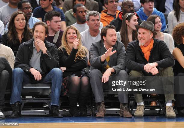 David Duchovny and Matthew Modine attend a game between the Atlanta Hawks and the New York Knicks at Madison Square Garden on March 8, 2010 in New...