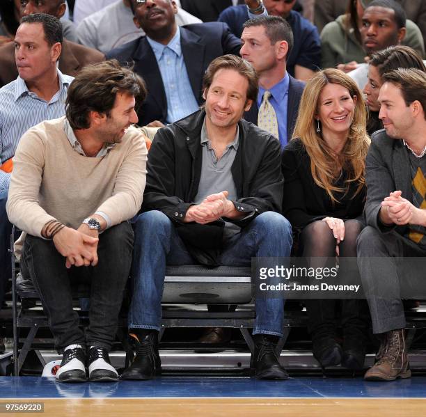 David Duchovny and guests attend a game between the Atlanta Hawks and the New York Knicks at Madison Square Garden on March 8, 2010 in New York City.