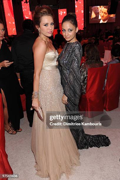 Singer/actress Miley Cyrus and Nicole Richie attend the 18th Annual Elton John AIDS Foundation Oscar party held at Pacific Design Center on March 7,...