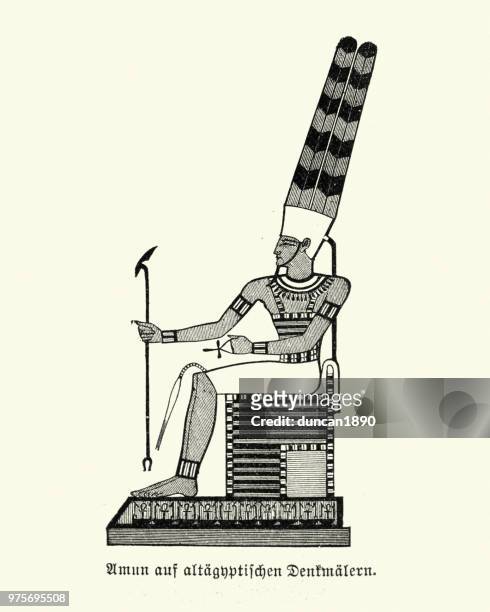 ancient egyptian god amun - egyptian mythology stock illustrations